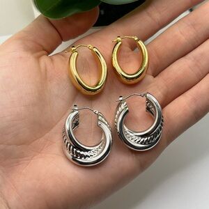 Pairs of Yellow White 14K Gold Milor Italy Electroform Resin Hoop Earrings *Read